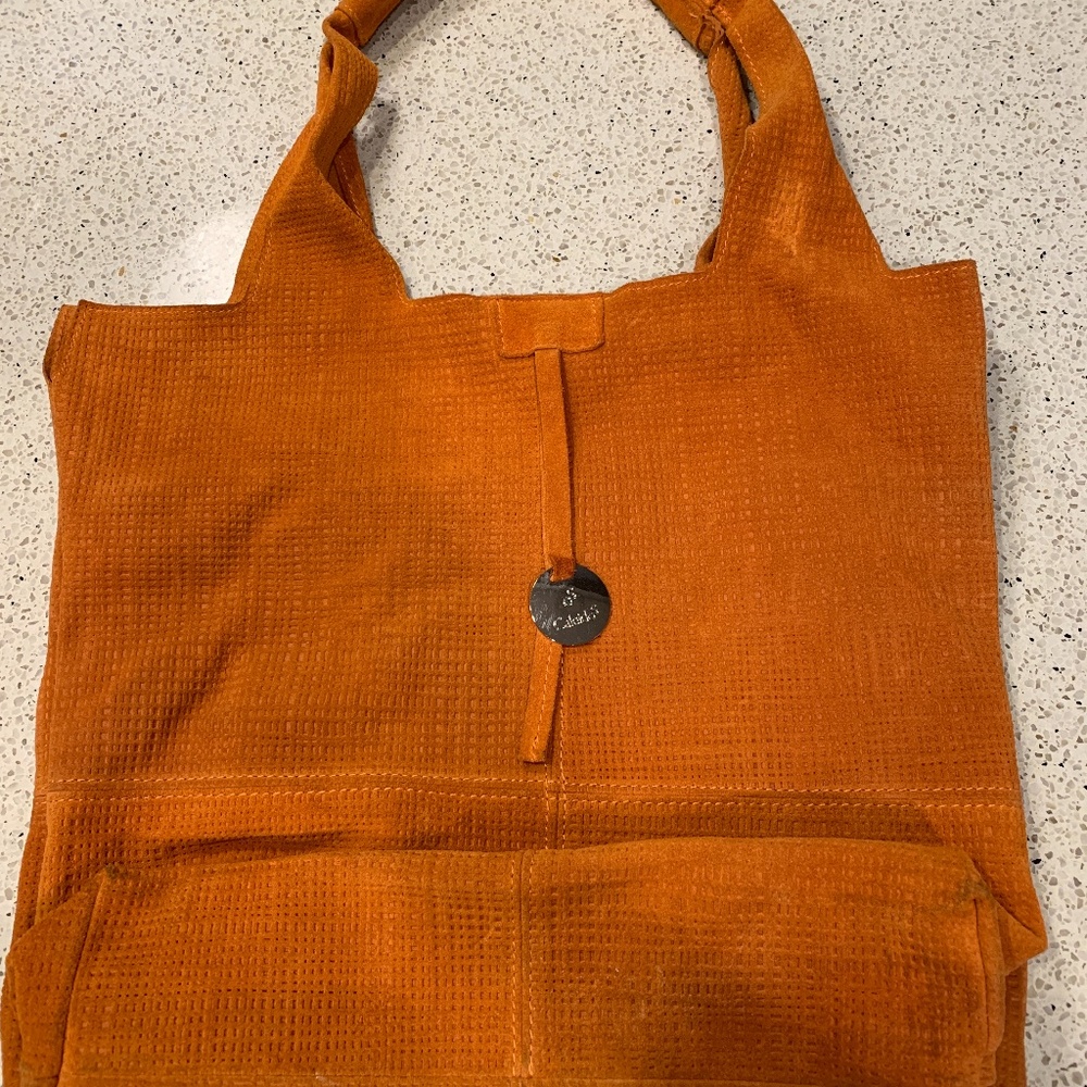 Caleido orange suede tote bag